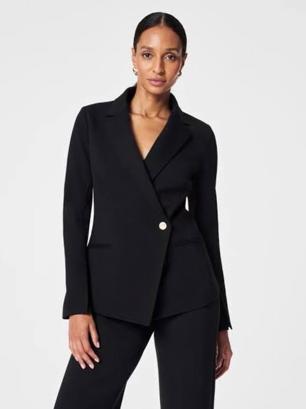 Spanx Perfect Asymmetrical Ponte Blazer Jacket Black Small Capsule Wardrobe
